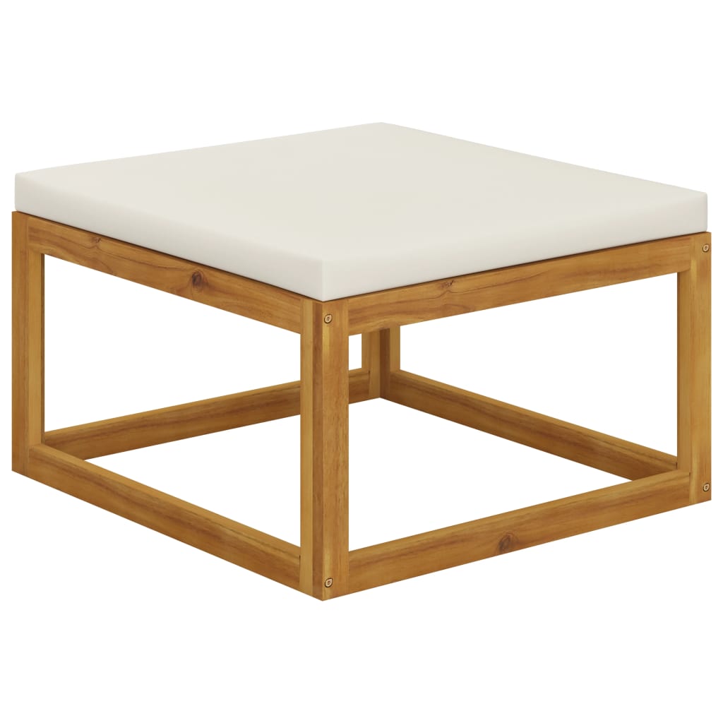 Poggiapiedi con Cuscino Bianco Crema in Legno Massello Acacia - homemem39