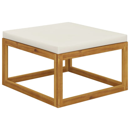 Poggiapiedi con Cuscino Bianco Crema in Legno Massello Acacia - homemem39