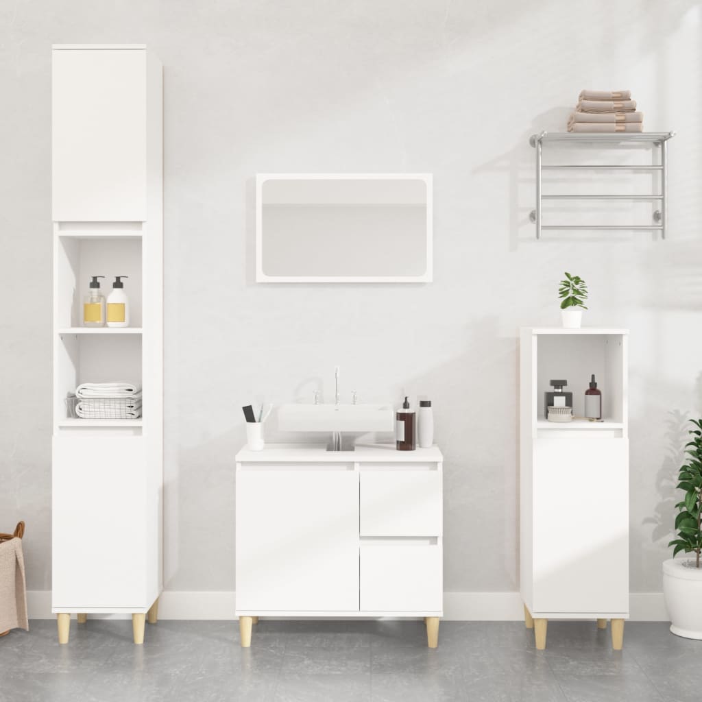Armadietto da Bagno Bianco 30x30x100 cm in Legno Multistrato | homemem39