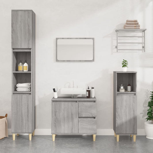 Armadietto Bagno Grigio Sonoma 30x30x100cm in Legno Multistrato | homemem39
