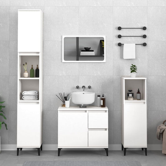 Armadietto da Bagno Bianco 30x30x100 cm in Legno Multistrato | homemem39