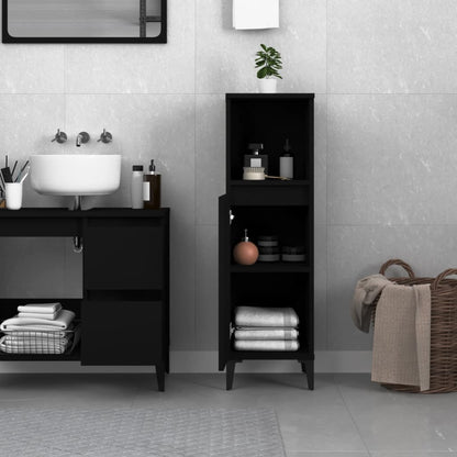 Armadietto da Bagno Nero 30x30x100 cm in Legno Multistrato | homemem39