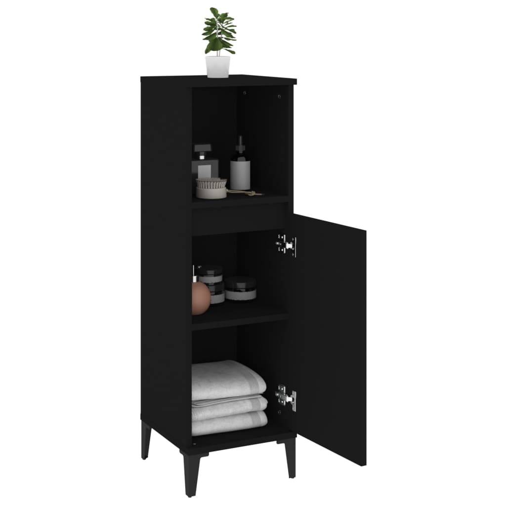 Armadietto da Bagno Nero 30x30x100 cm in Legno Multistrato | homemem39
