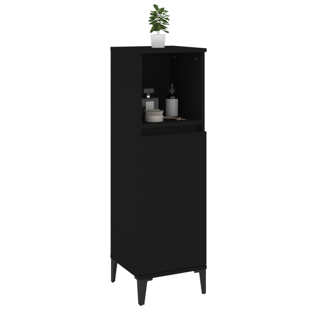 Armadietto da Bagno Nero 30x30x100 cm in Legno Multistrato | homemem39