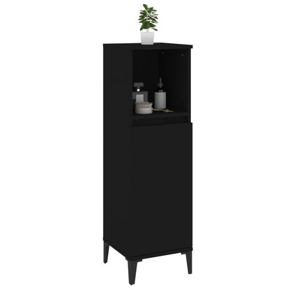 Armadietto da Bagno Nero 30x30x100 cm in Legno Multistrato | homemem39