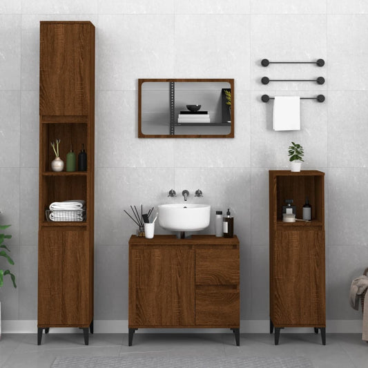 Armadietto Bagno Rovere Marrone 30x30x100 cm Legno Multistrato - homemem39