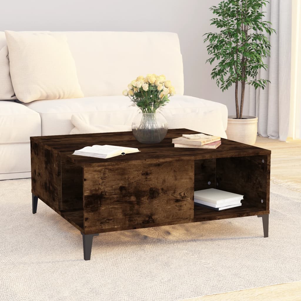 Tavolino da Salotto Rovere Fumo 80x80x36,5 cm Legno Multistrato | homemem39