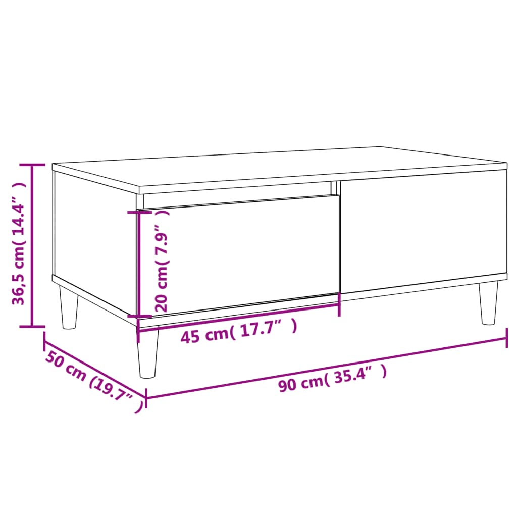 Tavolino Salotto Grigio Cemento 90x50x36,5 cm Legno Multistrato | homemem39