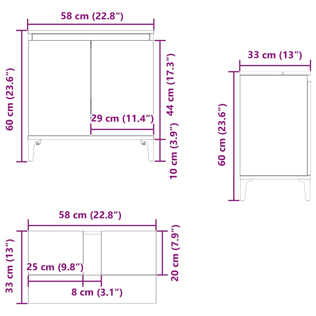 Mobile Lavabo Grigio Cemento 58x33x60 cm in Legno Multistrato | homemem39