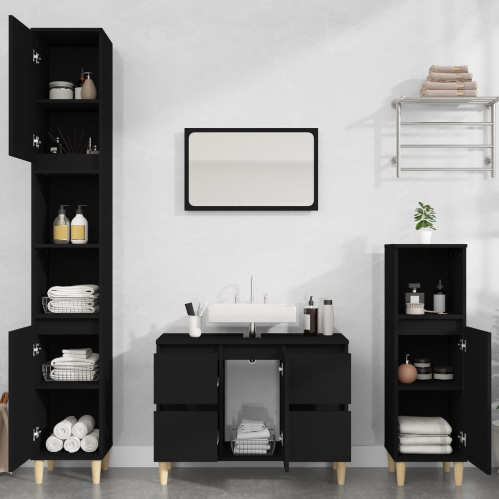 Mobile Lavabo Nero 80x33x60 cm in Legno Multistrato - homemem39