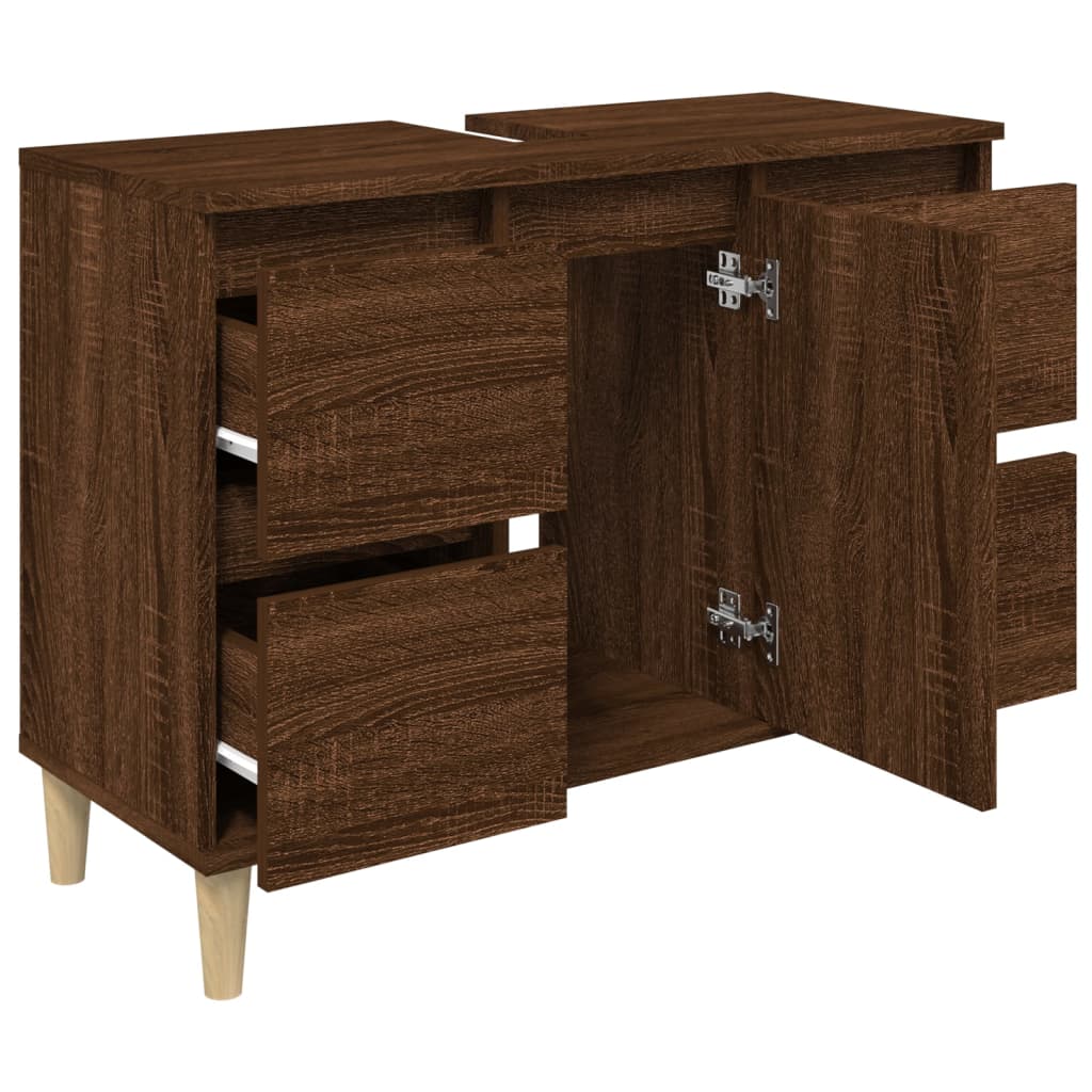 Brown Oak Washbasin Cabinet 80x33x60 cm in Multilayer Wood