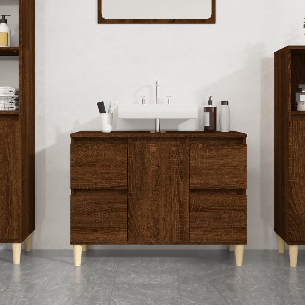 Mobile Lavabo Rovere Marrone 80x33x60 cm in Legno Multistrato