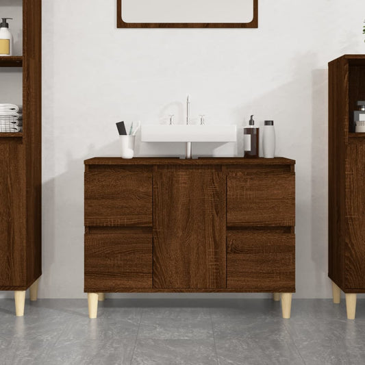 Brown Oak Washbasin Cabinet 80x33x60 cm in Multilayer Wood