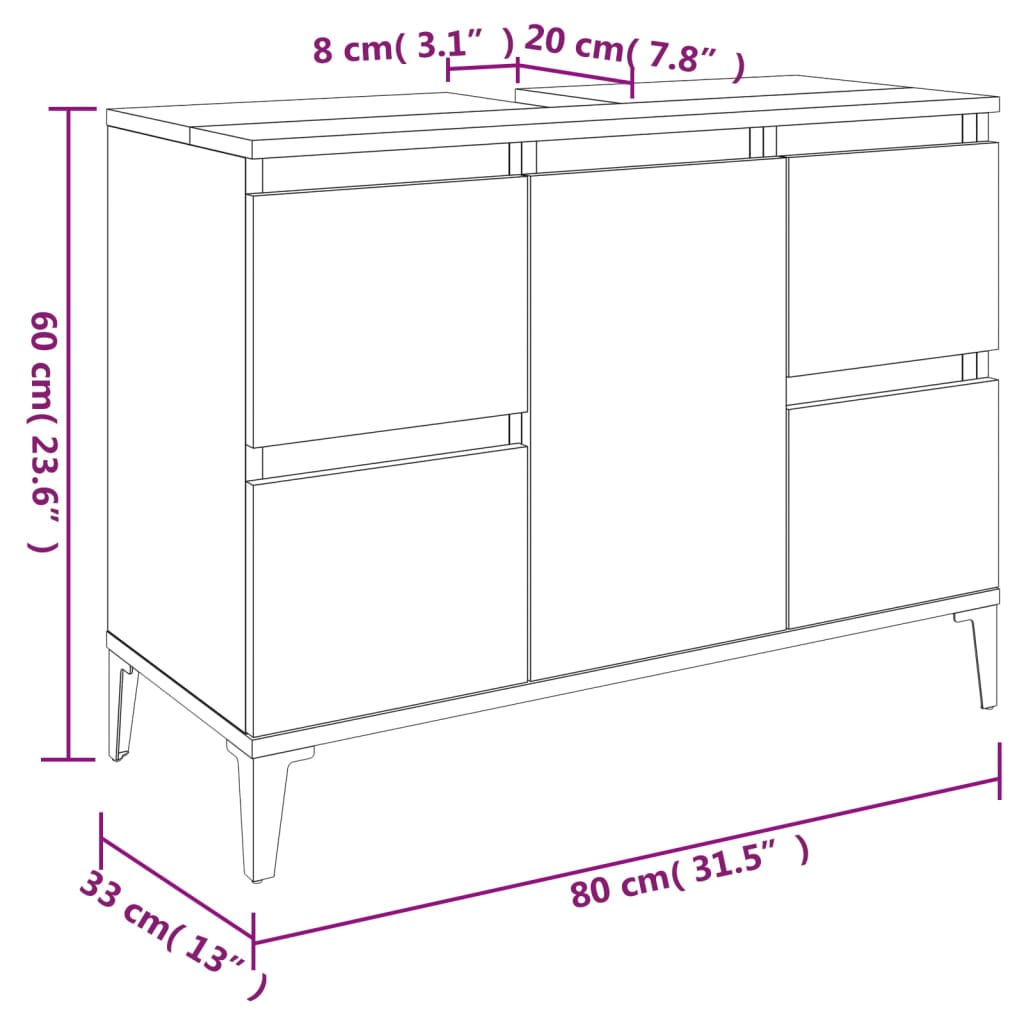 Mobile Lavabo Bianco 80x33x60 cm in Legno Multistrato - homemem39