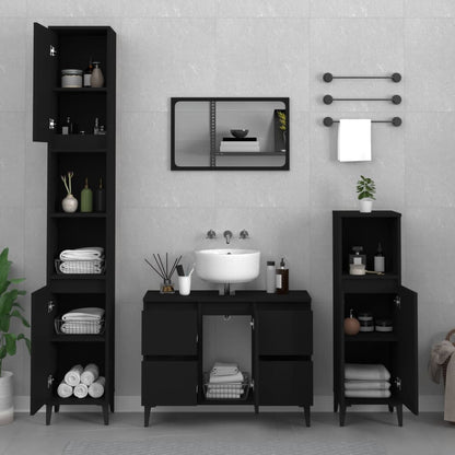 Mobile Lavabo Nero 80x33x60 cm in Legno Multistrato - homemem39