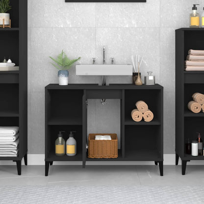 Mobile Lavabo Nero 80x33x60 cm in Legno Multistrato | homemem39