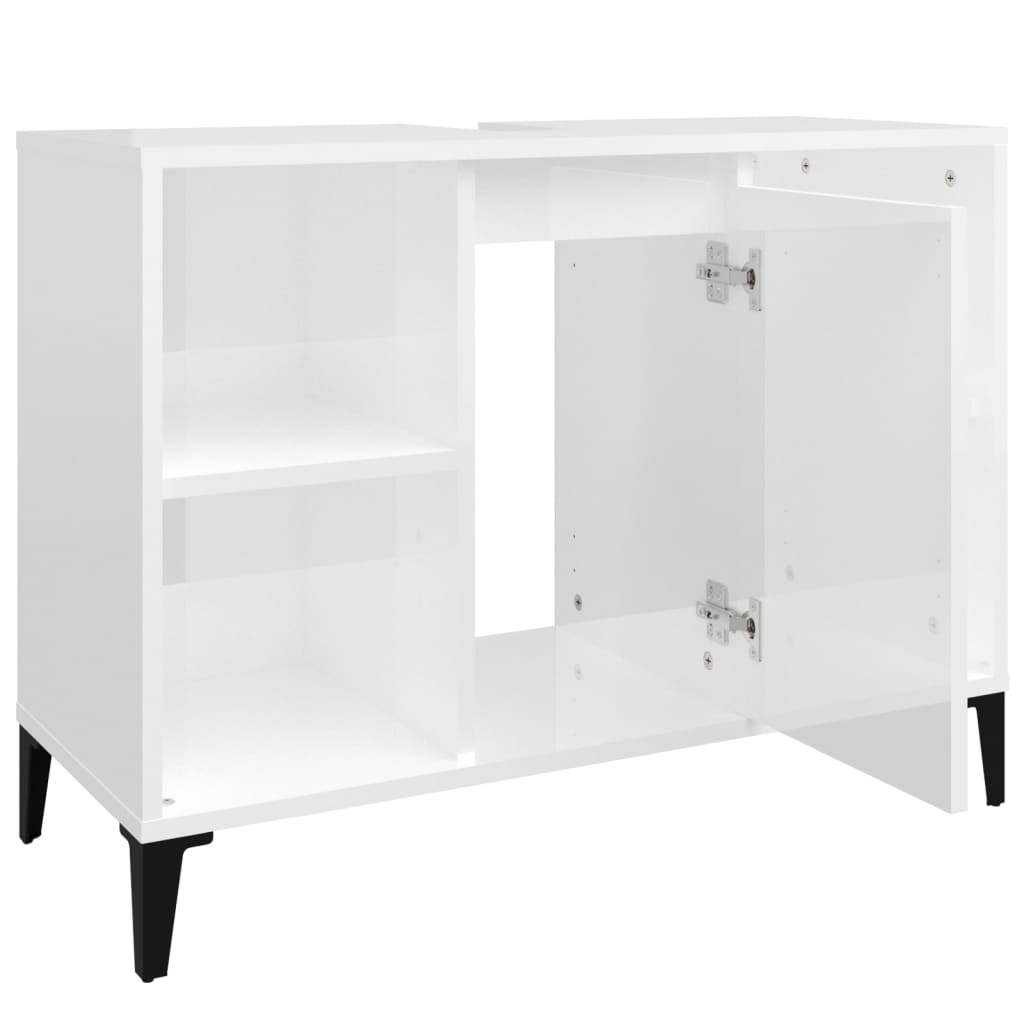 Mobile Lavabo Bianco Lucido 80x33x60 cm in Legno Multistrato | homemem39