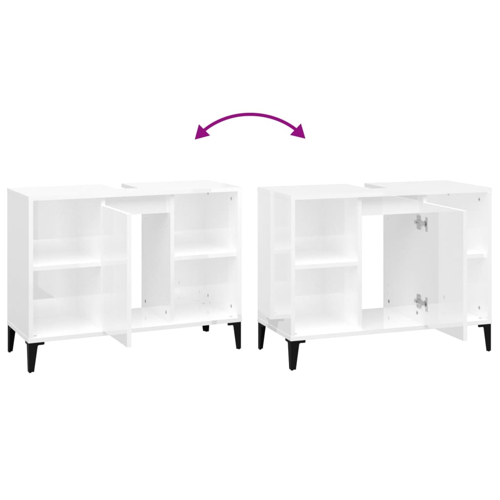 Mobile Lavabo Bianco Lucido 80x33x60 cm in Legno Multistrato | homemem39