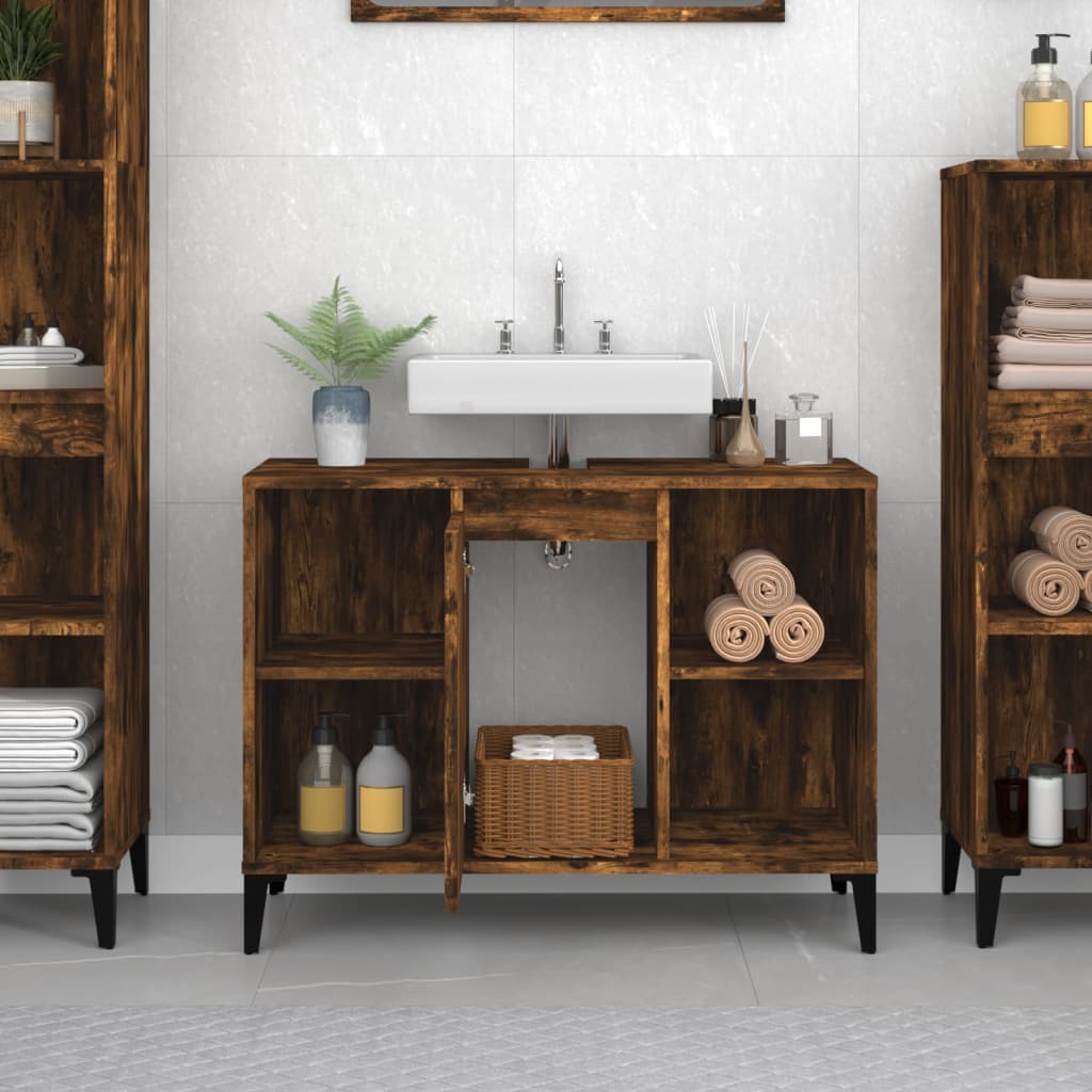 Mobile Lavabo Rovere Fumo 80x33x60 cm in Legno Multistrato | homemem39