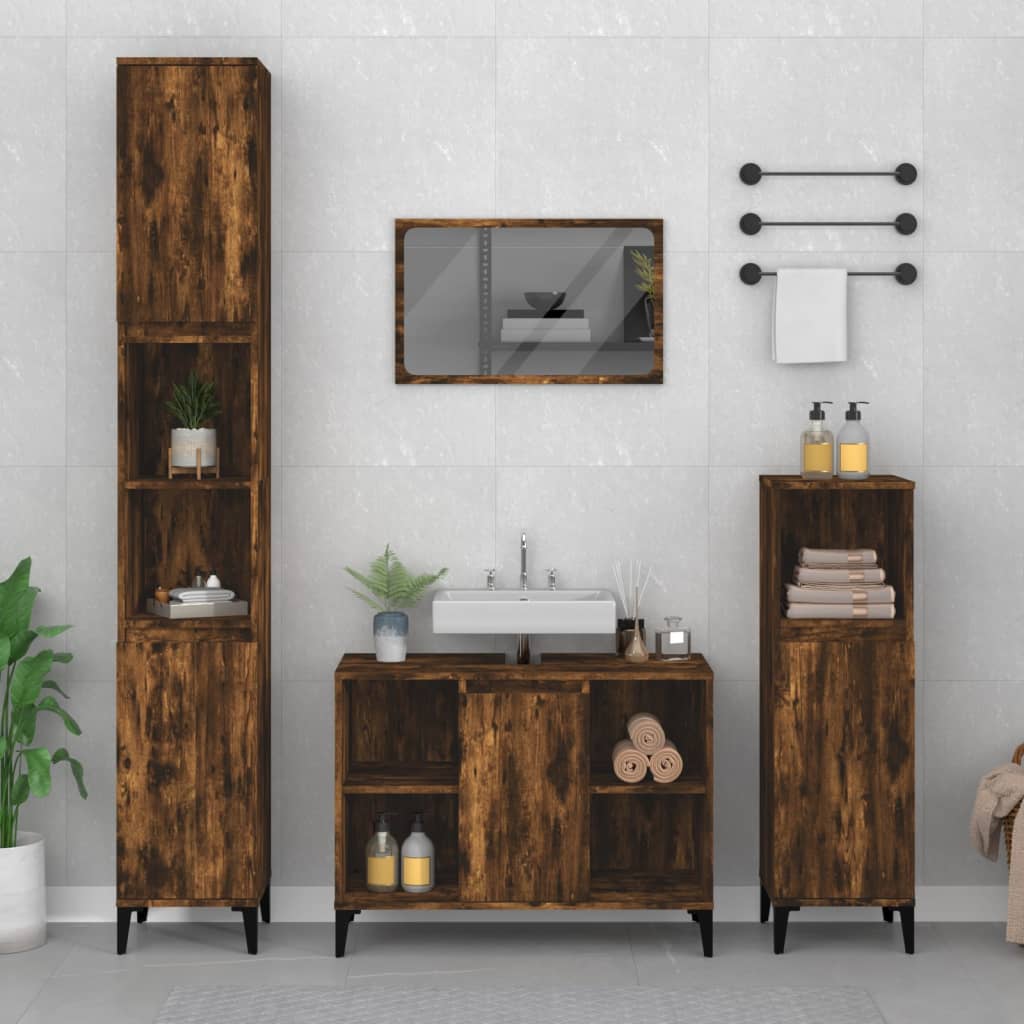 Mobile Lavabo Rovere Fumo 80x33x60 cm in Legno Multistrato | homemem39
