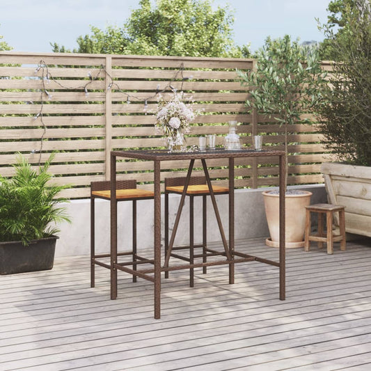 Tavolo Bar con Piano in Vetro Marrone 110x70x110 cm Polyrattan - homemem39