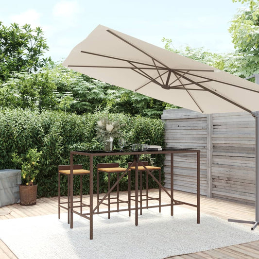 Tavolo Bar con Piano in Vetro Marrone 180x70x110 cm Polyrattan - homemem39