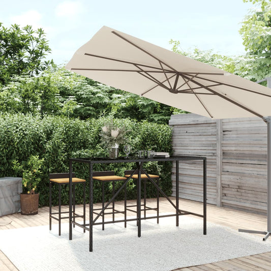 Tavolo da Bar con Piano in Vetro Nero 180x70x110 cm Polyrattan - homemem39