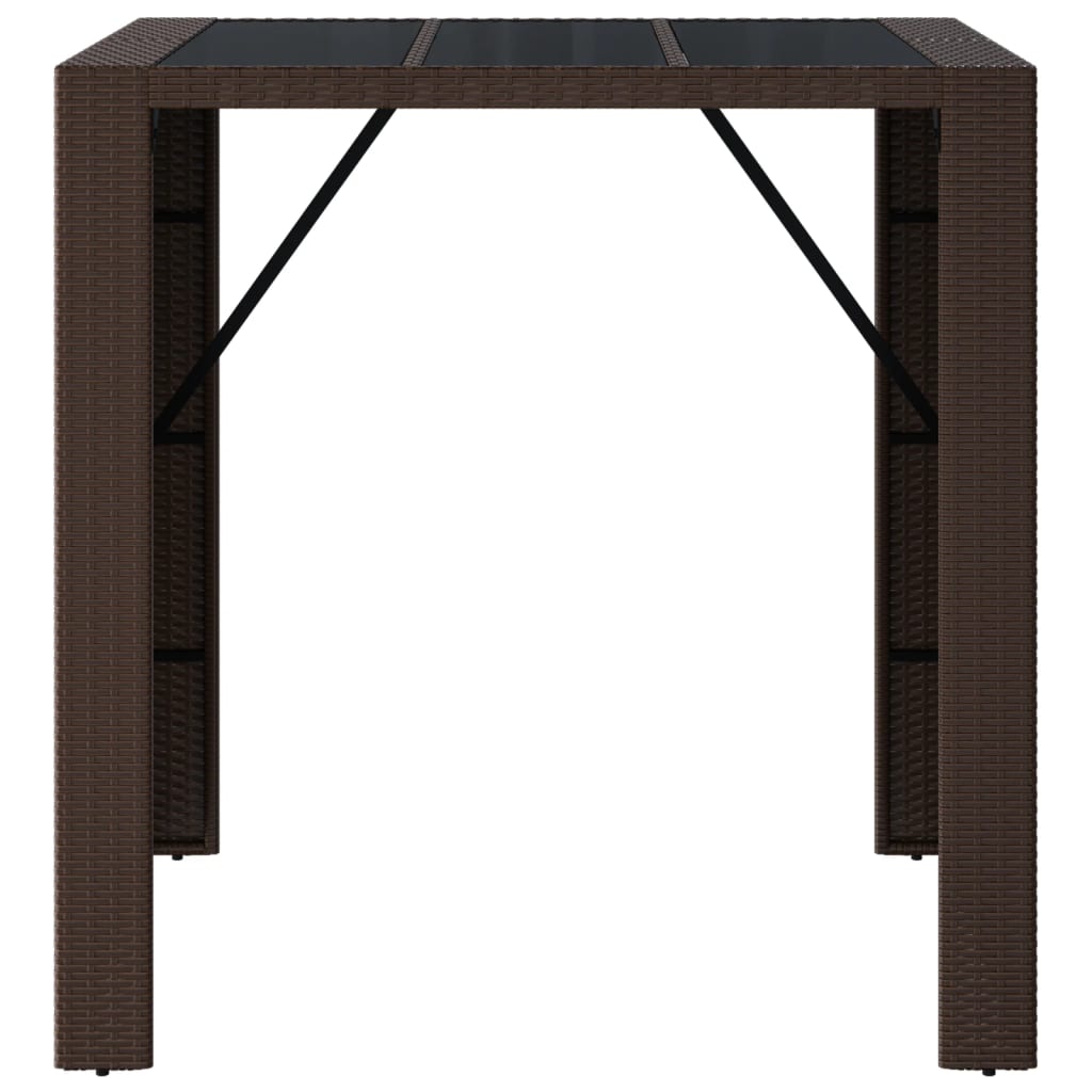 Tavolo Bar con Piano in Vetro Marrone 105x80x110 cm Polyrattan - homemem39