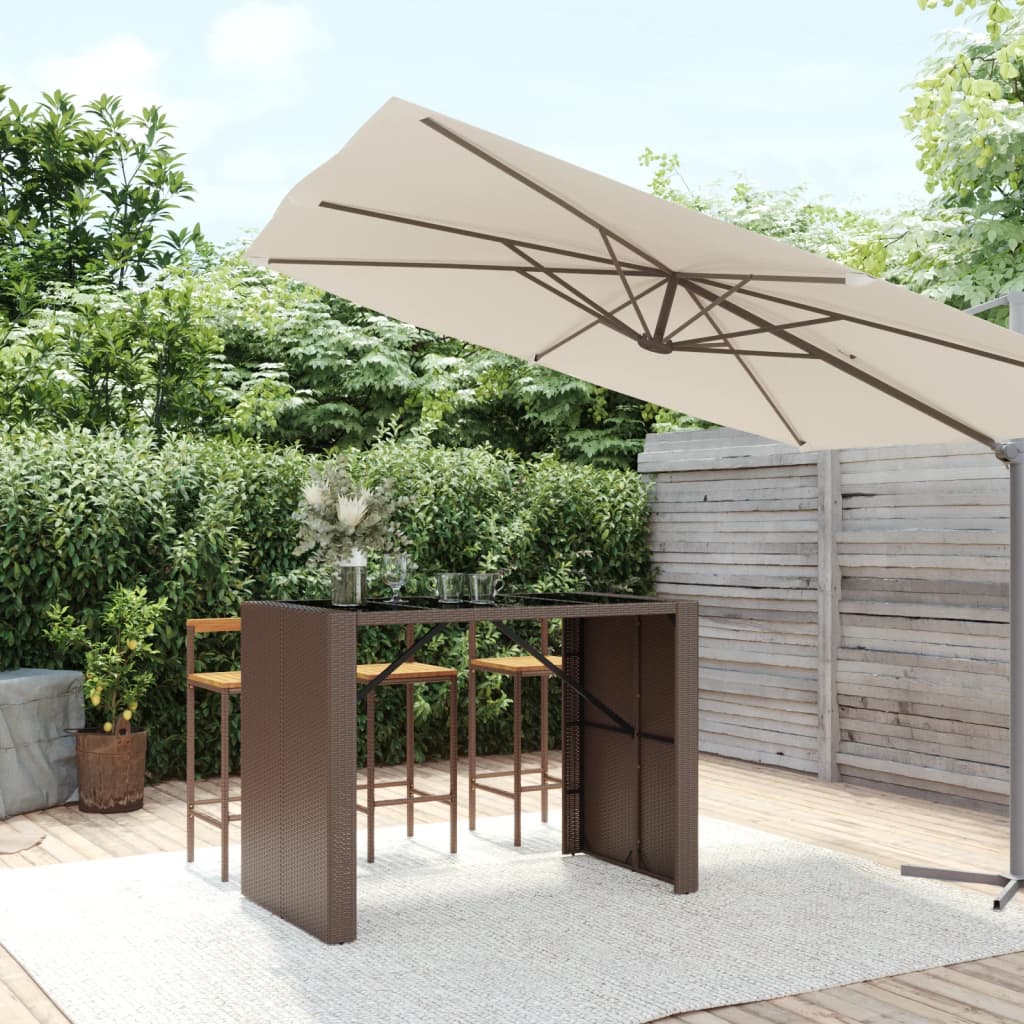 Tavolo Bar con Piano in Vetro Marrone 145x80x110 cm Polyrattan - homemem39