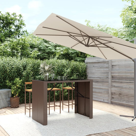 Tavolo Bar con Piano in Vetro Marrone 145x80x110 cm Polyrattan - homemem39