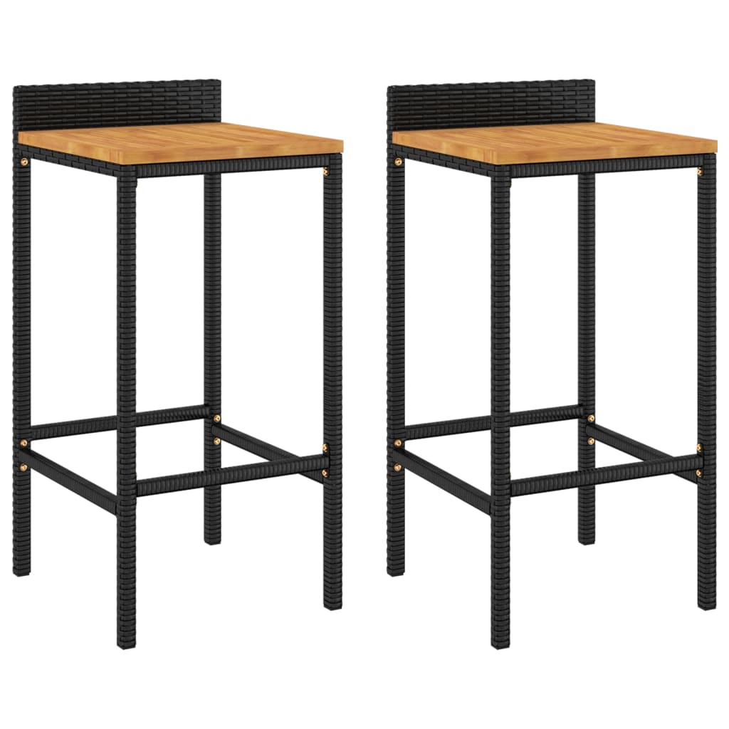 Sgabelli da Bar 2pz Neri Polyrattan e Legno Massello di Acacia - homemem39