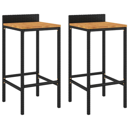 Sgabelli da Bar 2pz Neri Polyrattan e Legno Massello di Acacia - homemem39