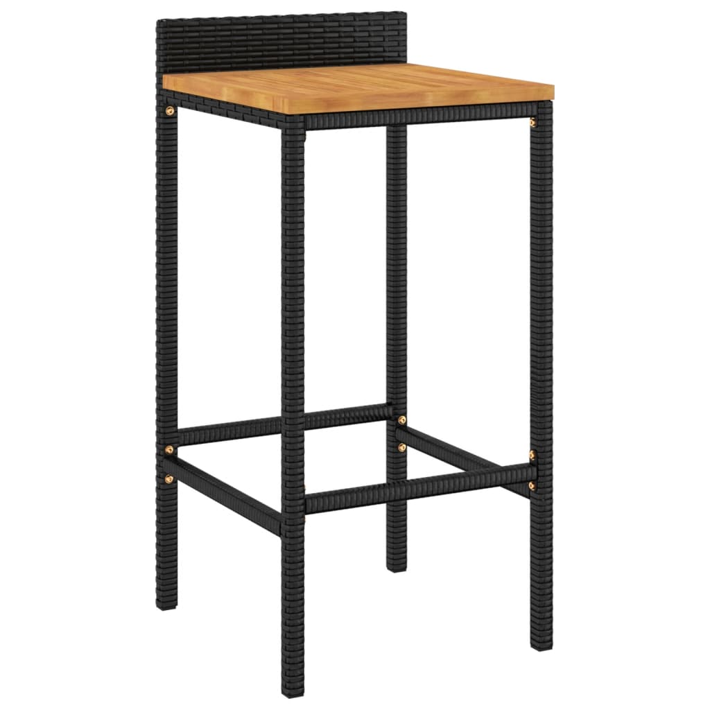 Sgabelli da Bar 2pz Neri Polyrattan e Legno Massello di Acacia - homemem39