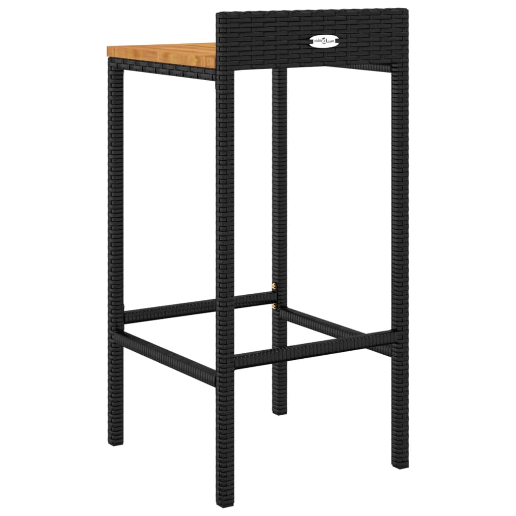 Sgabelli da Bar 2pz Neri Polyrattan e Legno Massello di Acacia - homemem39