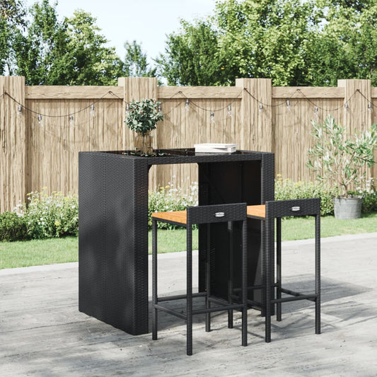 Sgabelli da Bar 2pz Neri Polyrattan e Legno Massello di Acacia - homemem39