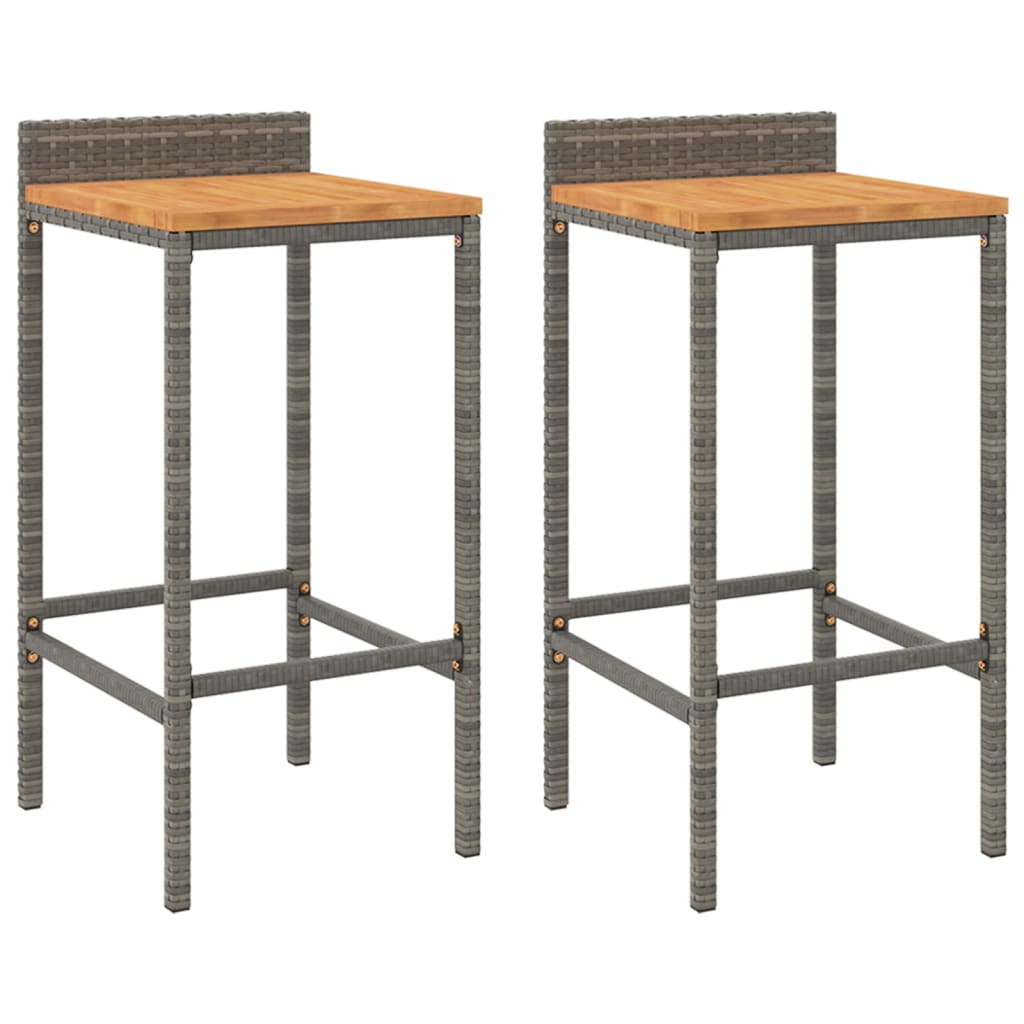 Sgabelli da Bar 2pz Grigi Polyrattan e Legno Massello di Acacia - homemem39