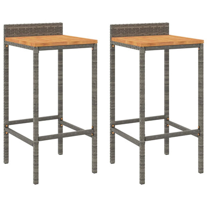 Sgabelli da Bar 2pz Grigi Polyrattan e Legno Massello di Acacia - homemem39