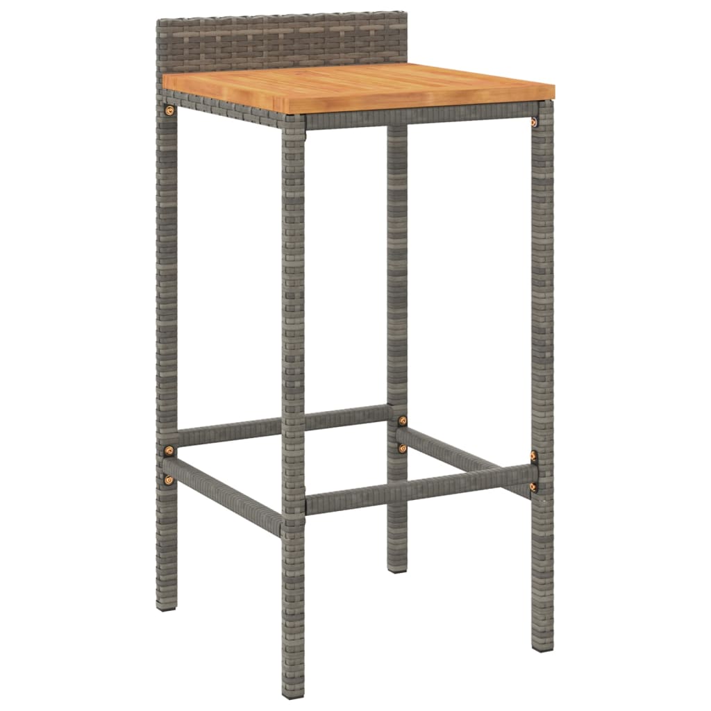 Sgabelli da Bar 2pz Grigi Polyrattan e Legno Massello di Acacia - homemem39