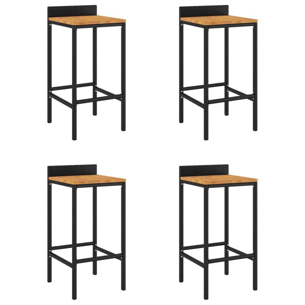 Sgabelli da Bar 4pz Neri Polyrattan e Legno Massello di Acacia - homemem39