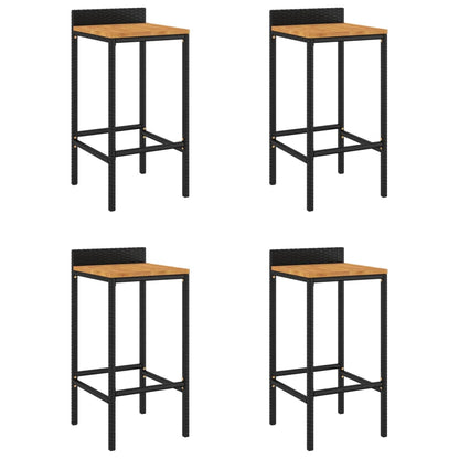 Sgabelli da Bar 4pz Neri Polyrattan e Legno Massello di Acacia - homemem39