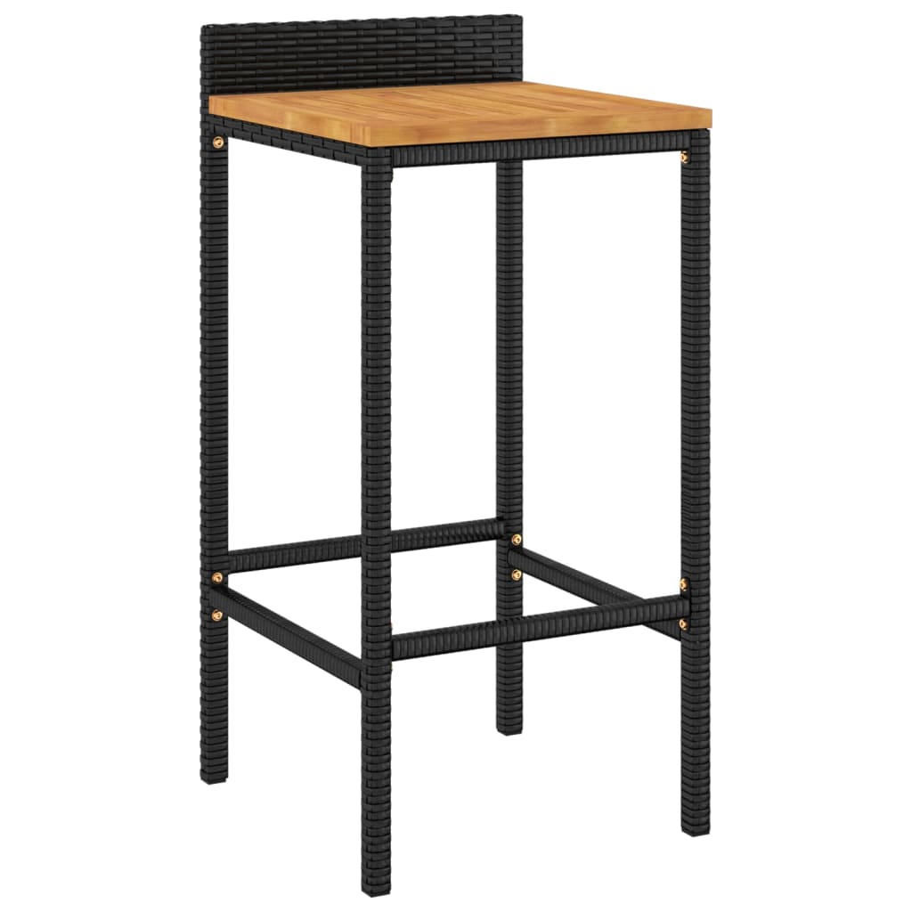 Sgabelli da Bar 4pz Neri Polyrattan e Legno Massello di Acacia - homemem39