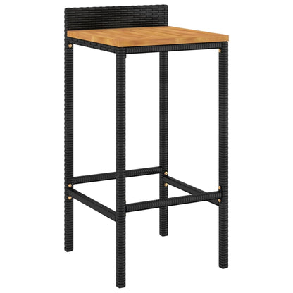 Sgabelli da Bar 4pz Neri Polyrattan e Legno Massello di Acacia - homemem39