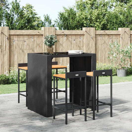 Sgabelli da Bar 4pz Neri Polyrattan e Legno Massello di Acacia - homemem39