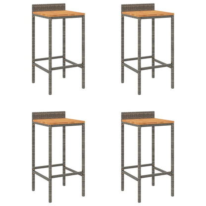 Sgabelli da Bar 4pz Grigi Polyrattan e Legno Massello di Acacia - homemem39