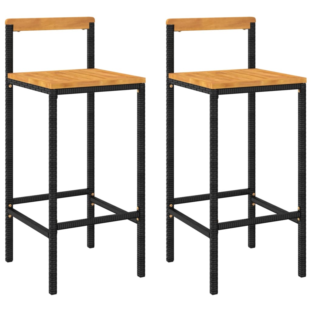 Sgabelli da Bar 2pz Neri Polyrattan e Legno Massello di Acacia - homemem39