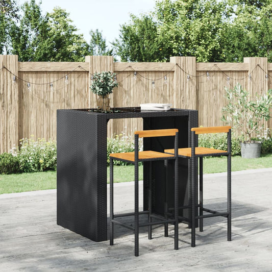 Sgabelli da Bar 2pz Neri Polyrattan e Legno Massello di Acacia - homemem39