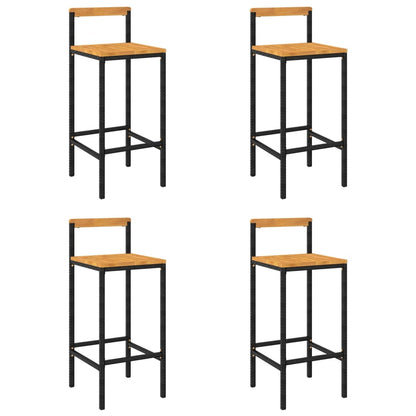 Sgabelli da Bar 4pz Neri Polyrattan e Legno Massello di Acacia - homemem39