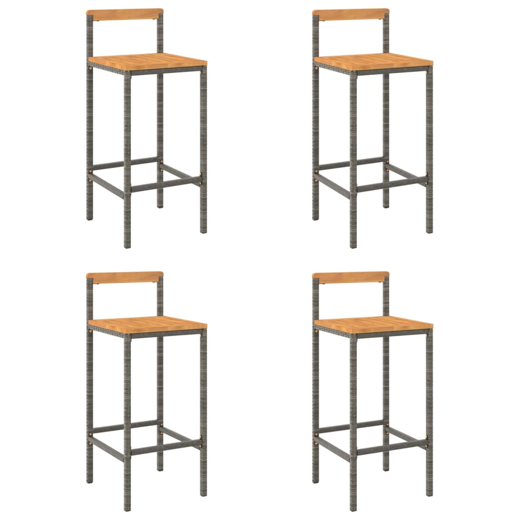 Sgabelli da Bar 4pz Grigi Polyrattan e Legno Massello di Acacia - homemem39