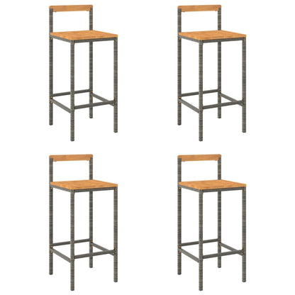 Sgabelli da Bar 4pz Grigi Polyrattan e Legno Massello di Acacia - homemem39