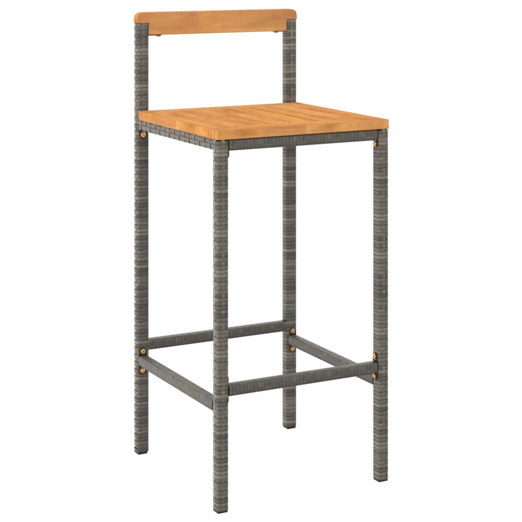 Sgabelli da Bar 4pz Grigi Polyrattan e Legno Massello di Acacia - homemem39